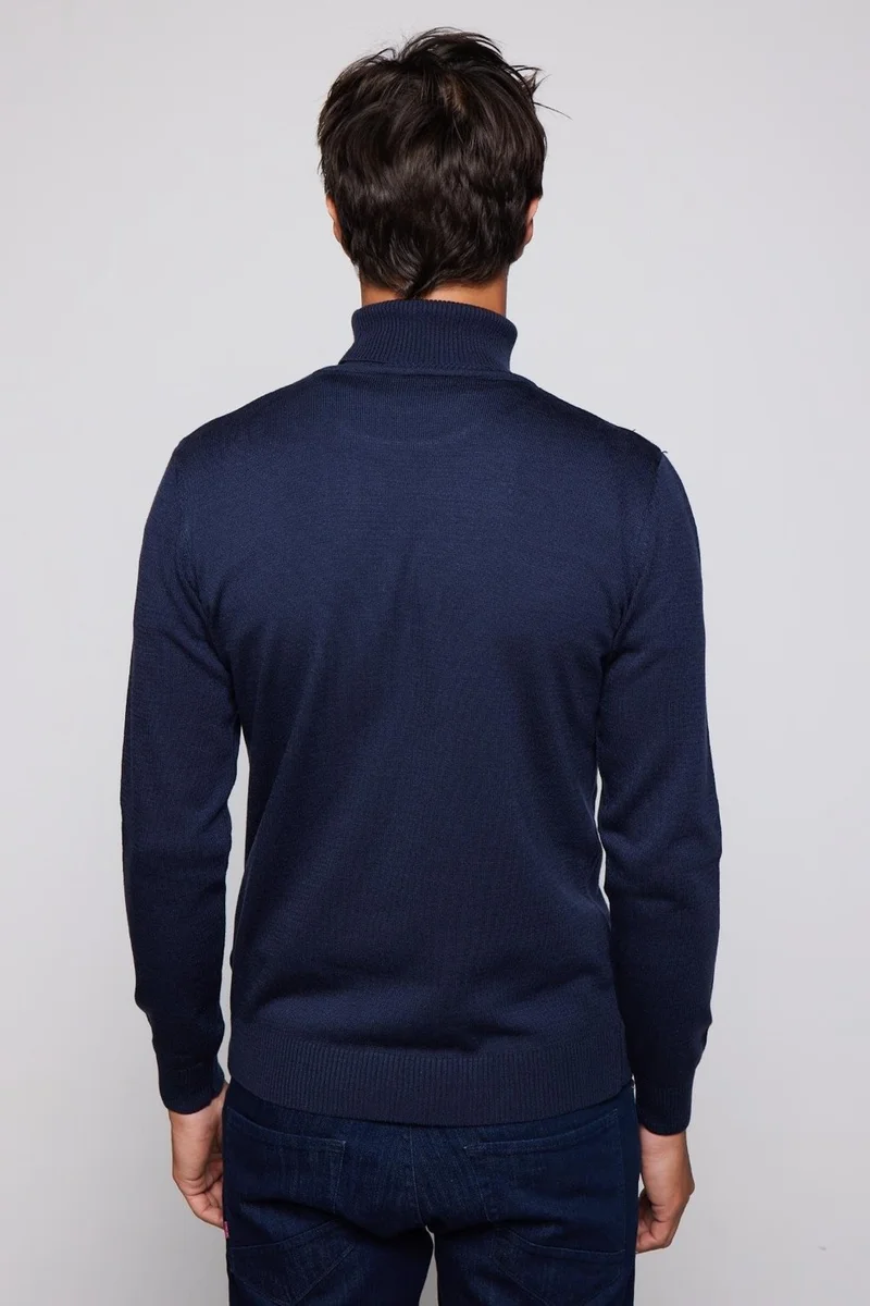 تودورس Slim Fit Slim Fit Full Turtleneck Non-Pilling Soft Texture Navy Blue Men's Knitwear Sweater