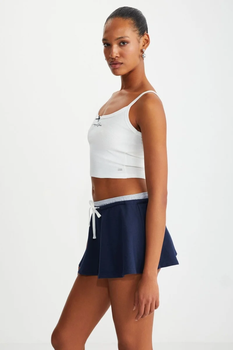 GRIMELANGE Joan Women's Strappy Embroidered Text Detail Crop White Bustier