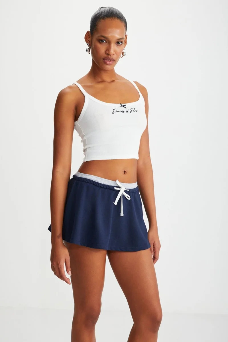 GRIMELANGE Joan Women's Strappy Embroidered Text Detail Crop White Bustier