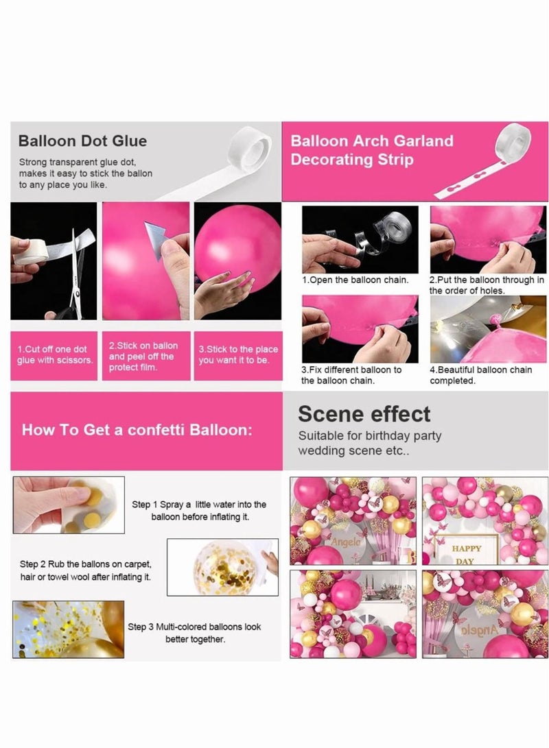 ميكسد 130Pcs Butterfly Pink Balloon Arch Garland Kit Rose Red and Gold Confetti Latex Party Balloons Accessories for Birthday Party Baby Shower Wedding Background Decorations - Image 5