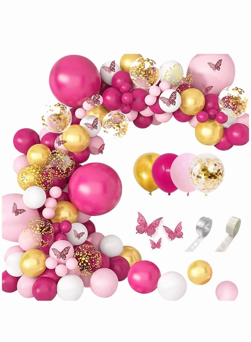 ميكسد 130Pcs Butterfly Pink Balloon Arch Garland Kit Rose Red and Gold Confetti Latex Party Balloons Accessories for Birthday Party Baby Shower Wedding Background Decorations - Image 4