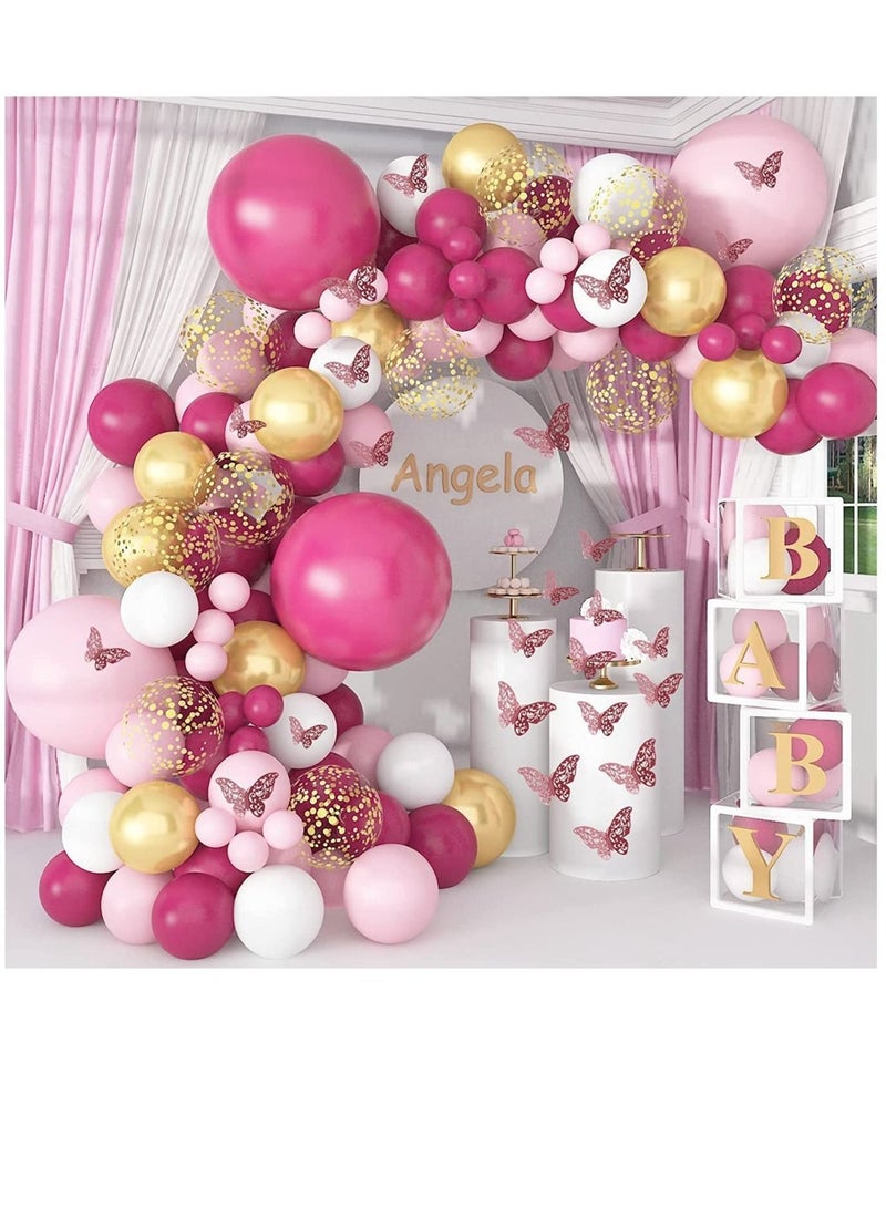 ميكسد 130Pcs Butterfly Pink Balloon Arch Garland Kit Rose Red and Gold Confetti Latex Party Balloons Accessories for Birthday Party Baby Shower Wedding Background Decorations - Image 2