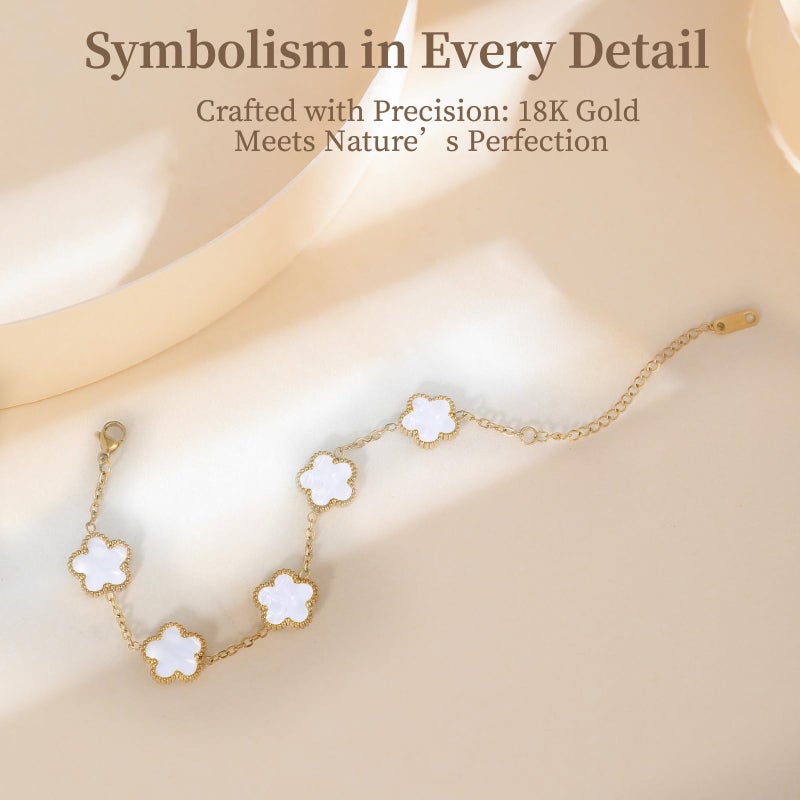 KINFERTE 18K Gold Plated Clover Bracelet Dupes Gold/White/Black Bracelet Set for Women Flower Lucky Clover Bracelets Trendy Jewelry Birthday Gifts for Women/MoM/Friends/Besties/Sister - Image 2