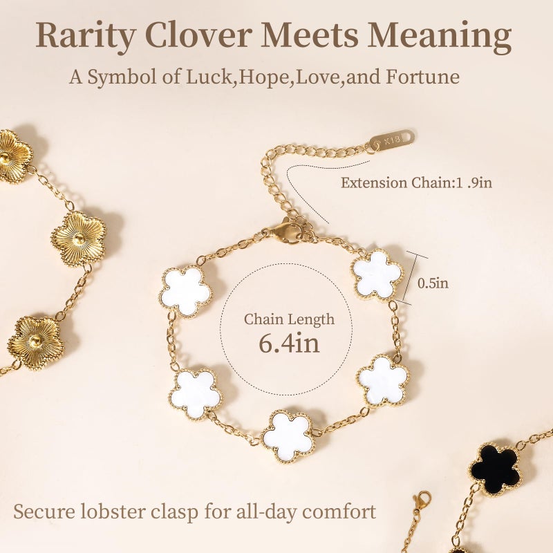 KINFERTE 18K Gold Plated Clover Bracelet Dupes Gold/White/Black Bracelet Set for Women Flower Lucky Clover Bracelets Trendy Jewelry Birthday Gifts for Women/MoM/Friends/Besties/Sister - Image 5