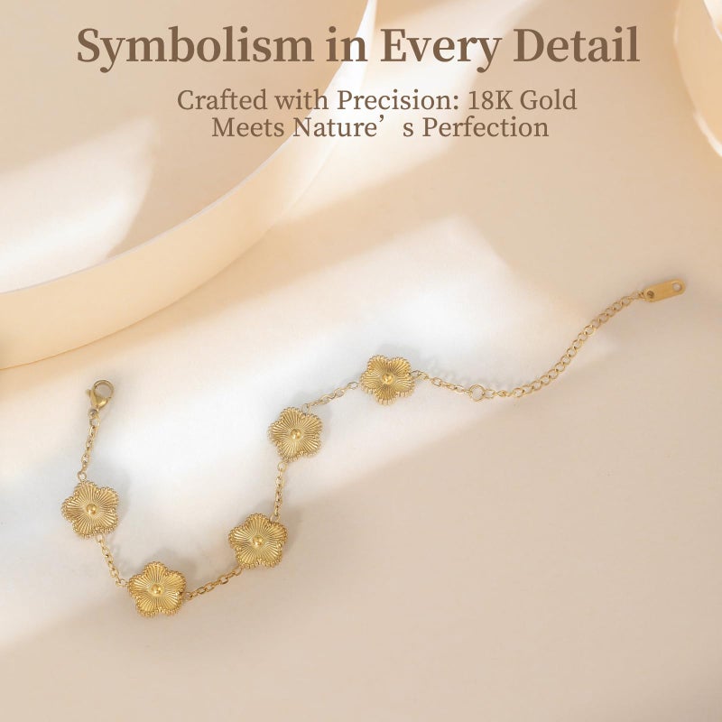 KINFERTE 18K Gold Plated Clover Bracelet Dupes Gold/White/Black Bracelet Set for Women Flower Lucky Clover Bracelets Trendy Jewelry Birthday Gifts for Women/MoM/Friends/Besties/Sister - Image 4