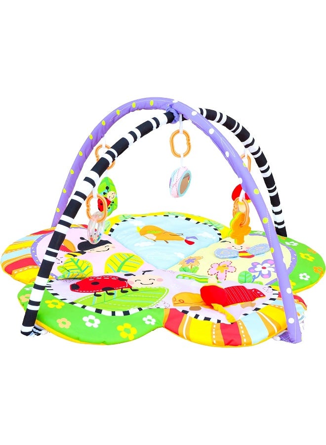 Moon Perky Baby Playmat and Activity Gym for Newborn Baby & Infant 5 Hanging Sensory Toys Visual, Hearing, Touch, Cognitive Early Development Playmat. Suitable from 0m+ 80cm - Flowers - Image 2