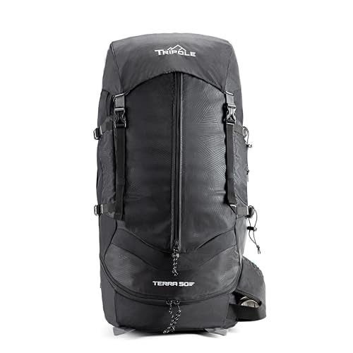Tripole Terra Backpacking and Trekking Rucksack with Front Opening, Rain Cover and Metal Frame | 3 Year Warranty (Black, 50) - Image 2