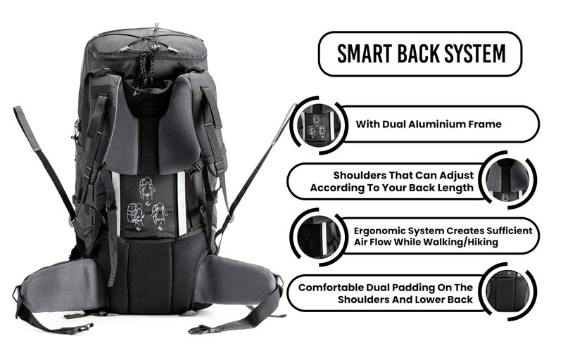 Tripole Terra Backpacking and Trekking Rucksack with Front Opening, Rain Cover and Metal Frame | 3 Year Warranty (Black, 50) - Image 3