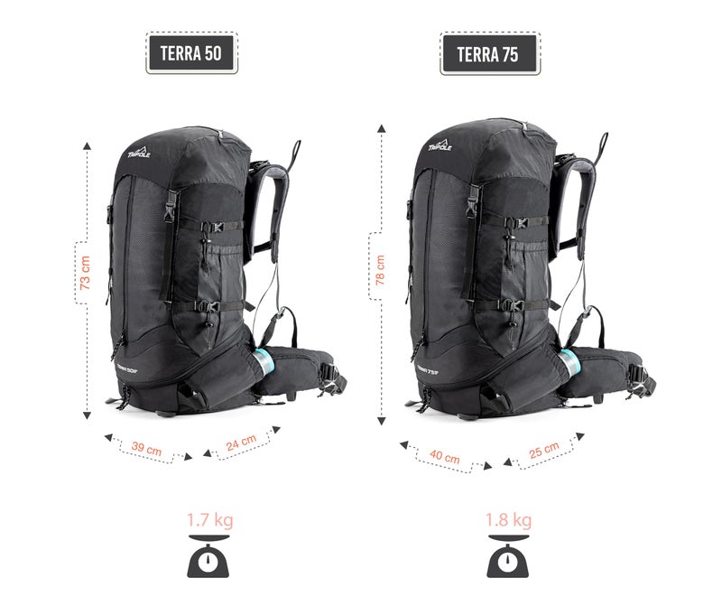 Tripole Terra Backpacking and Trekking Rucksack with Front Opening, Rain Cover and Metal Frame | 3 Year Warranty (Black, 50) - Image 5