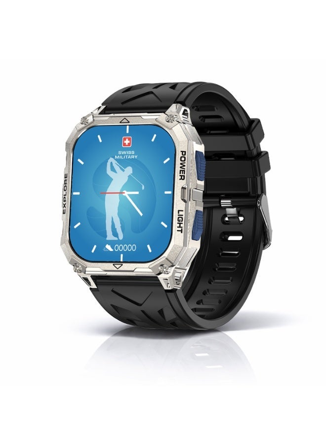 Swiss Military Alps Sport Rugged Smartwatch for Men | 1.97" AMOLED | Bluetooth Calling | 30-Day Battery | IP68 | Built-in Flashlight | Fitness Tracker| Arabic Hindi (Blue Button with Silver Frame)
