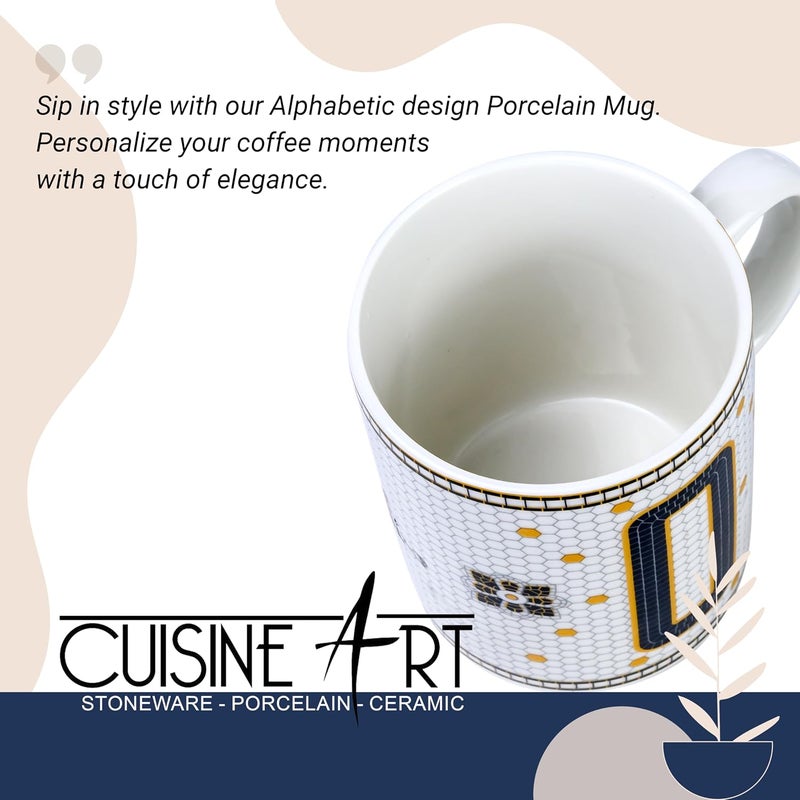 Cuisine Art Letter O Printed Porcelain Ceramic Tea Coffee Mug - 300ml - Stylish and Durable Mug for Hot Beverages - Image 5