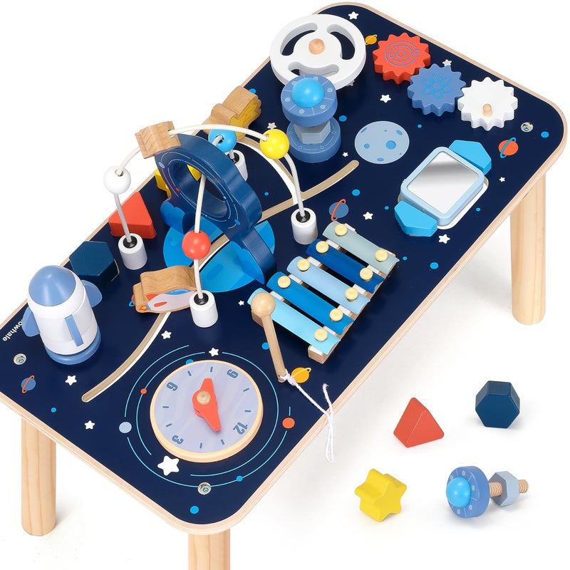 Pillowhale Wooden Activity Table with Bead Maze for 1 Year Old Standing Sensory Play Table Montessori Early Development Toy for Toddlers - Image 2