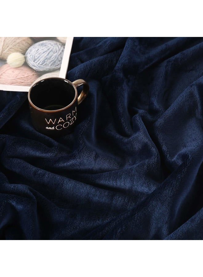 TASTHROW Large Flannel Fleece Throw Blanket, 60×80 Inch - Cozy Lightweight Thick Blanket - All Seasons Suitable for Women, Men and Kids (Navy) - Image 2