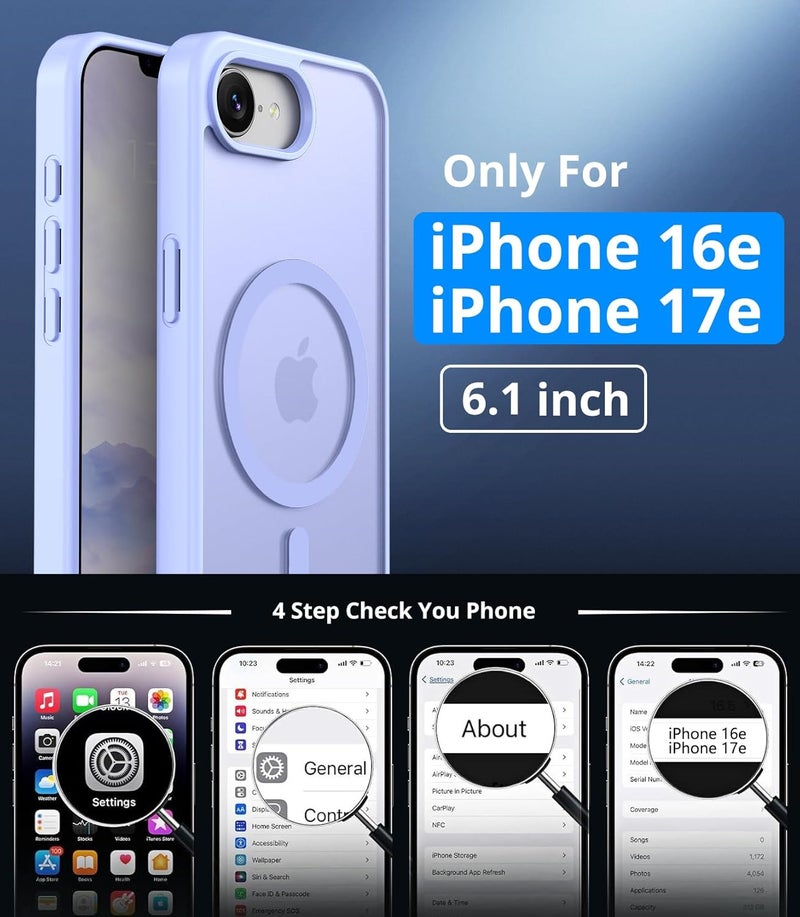 Vansdon Magnetic for iPhone 16e / iPhone 17e Case with 1 Protective Glass, Compatible with Magsafe, Military Standard Drop Protection, Translucent Matte Back, Shockproof Mobile Phone Case, Light - Image 2