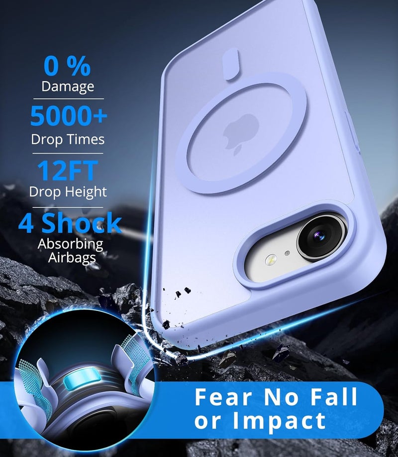 Vansdon Magnetic for iPhone 16e / iPhone 17e Case with 1 Protective Glass, Compatible with Magsafe, Military Standard Drop Protection, Translucent Matte Back, Shockproof Mobile Phone Case, Light - Image 3