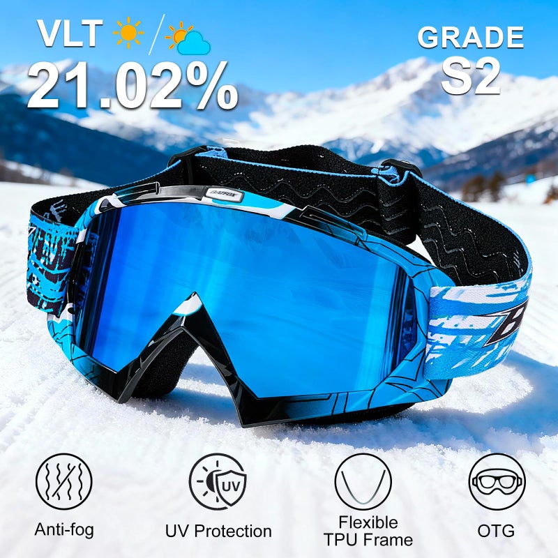 BATFOX Ski Goggles for Men & Women, Anti Fog Snowboard Goggles OTG Over Glasses, 100% UV Protection Snow Goggles for Skiing & Snowboarding - Image 3