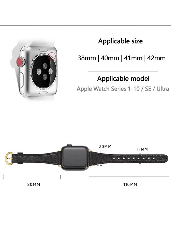 For Apple Watch Leather Band Starp, Compatible with Apple Watch Band 38mm 40mm 41mm 42mm Women, Top Grain Genuine Leather Strap Thin Watch Wristband for iWatch Series10 9 8 7 6 5 4 3 2 1 SE Ultra 2 ,Black﻿  - Image 5