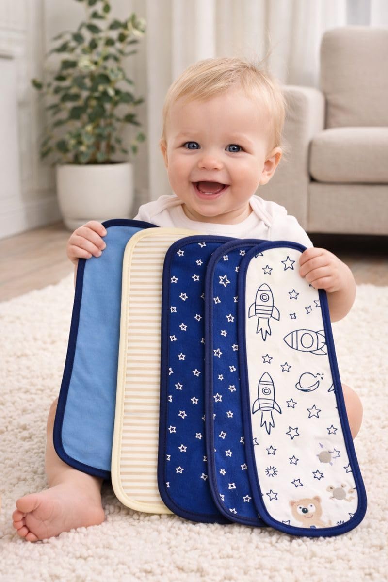 TuddyBuddy Baby Burp Cloth Towel Napkins for Baby Large 17x12 Inches, Premium Double Layer 100% Cotton (5 Pcs Burp Towels, Sky Blue Bees) - Image 3