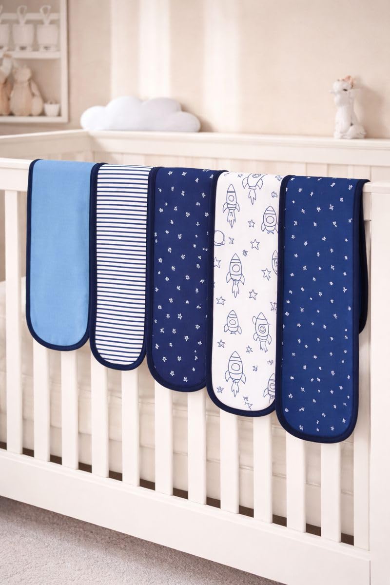 TuddyBuddy Baby Burp Cloth Towel Napkins for Baby Large 17x12 Inches, Premium Double Layer 100% Cotton (5 Pcs Burp Towels, Sky Blue Bees) - Image 2