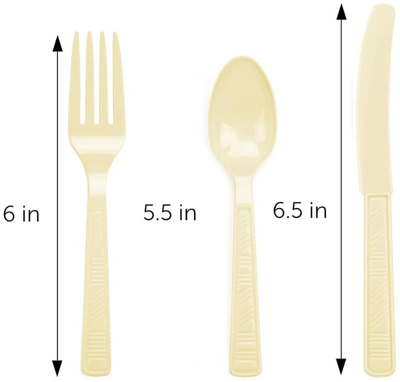 DecorRack Plastic Cutlery Set  Cream Colored Plastic Silverware Sets for Parties  96 Piece Bulk Heavy Duty Utensils (Cream  96 Pieces) - Image 3