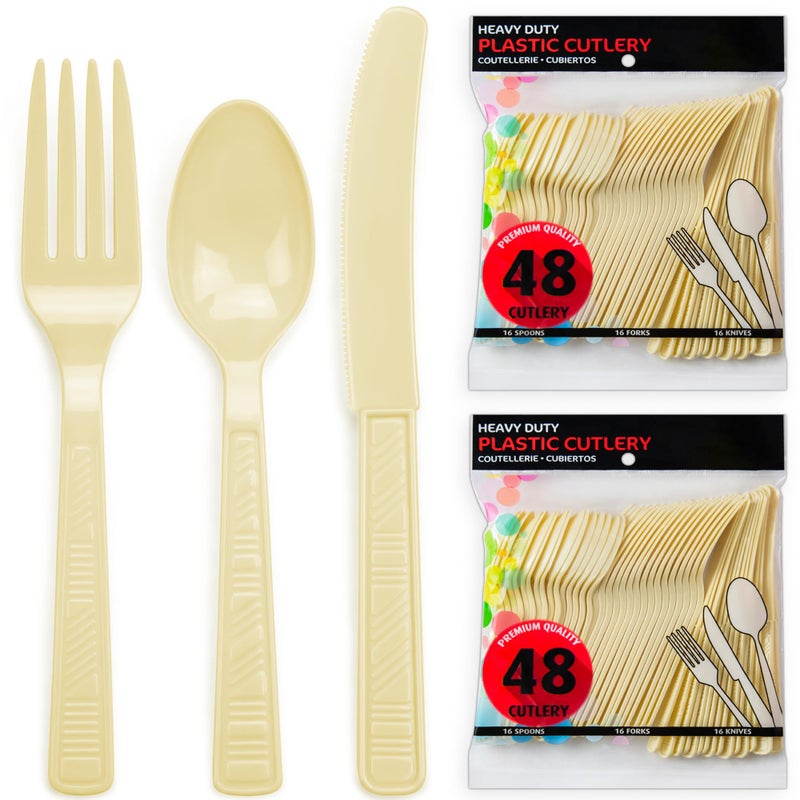 DecorRack Plastic Cutlery Set  Cream Colored Plastic Silverware Sets for Parties  96 Piece Bulk Heavy Duty Utensils (Cream  96 Pieces) - Image 2