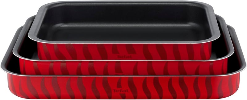 T-fal TEFAL Oven Tray | Les Spécialistes Large Set of 3 Pieces | Rectangular 41x29cm/ 37x27cm/ 31x24cm | Non-Stick | Red Bugatti | Made in France | 2 Years Warranty | J5715582 - Image 1