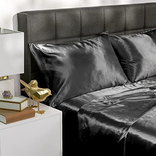 Baltic Linen طقم ملاءات ساتان فاخرة من بالتيك بحجم كال كينغ أسود 4 قطع - Image 2