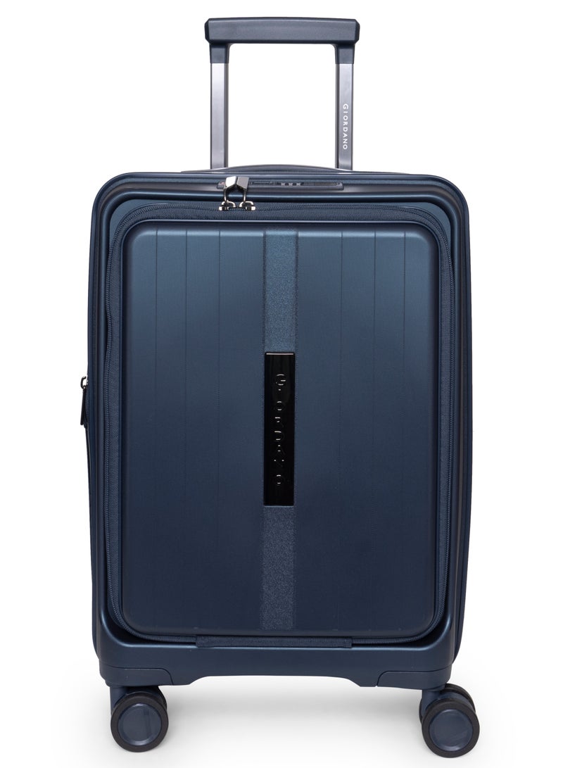 GIORDANO Giordano Titanium 20-Inch Carry-On Cabin Luggage – Front Opening Hard Shell Luggage, Laptop Compartment & USB Port, Secure Lock, Expandable Spinner Wheels, Lightweight Business Travel Luggage – Navy  - Image 1