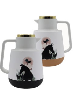 YOLO Yolo 2-Piece Plastic Coffee/Tea Vacuum Flask 1 Liter Each -Black and Biege  - Image 1
