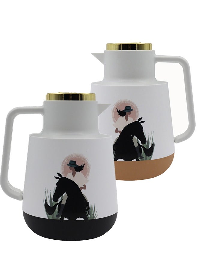 Yolo 2-Piece Plastic Coffee/Tea Vacuum Flask 1 Liter Each -Black and Biege - Image 1