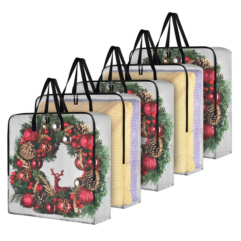 Handy Laundry Square Wreath Storage Bag - 5-PACK Durable Material, Zipper, Sturdy Carry Handle, Dust, Pest Protection - Ideal Home, Garage Organization for Holiday Wreath Decoration (25" Clear) - Image 1