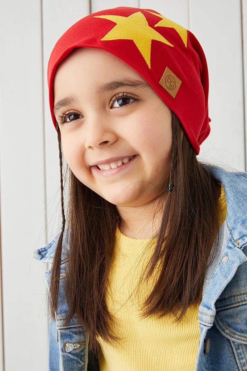 Babygiz Yellow Red Fanatik Children's Baby Hat Beanie Soft Double-Decker Sports Cotton Combed Cotton