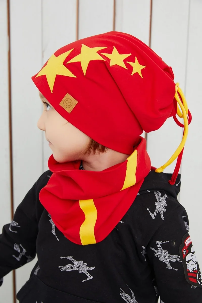 Babygiz Yellow Red Fanatik Children's Baby Hat Beanie Soft Double-Decker Sports Cotton Combed Cotton
