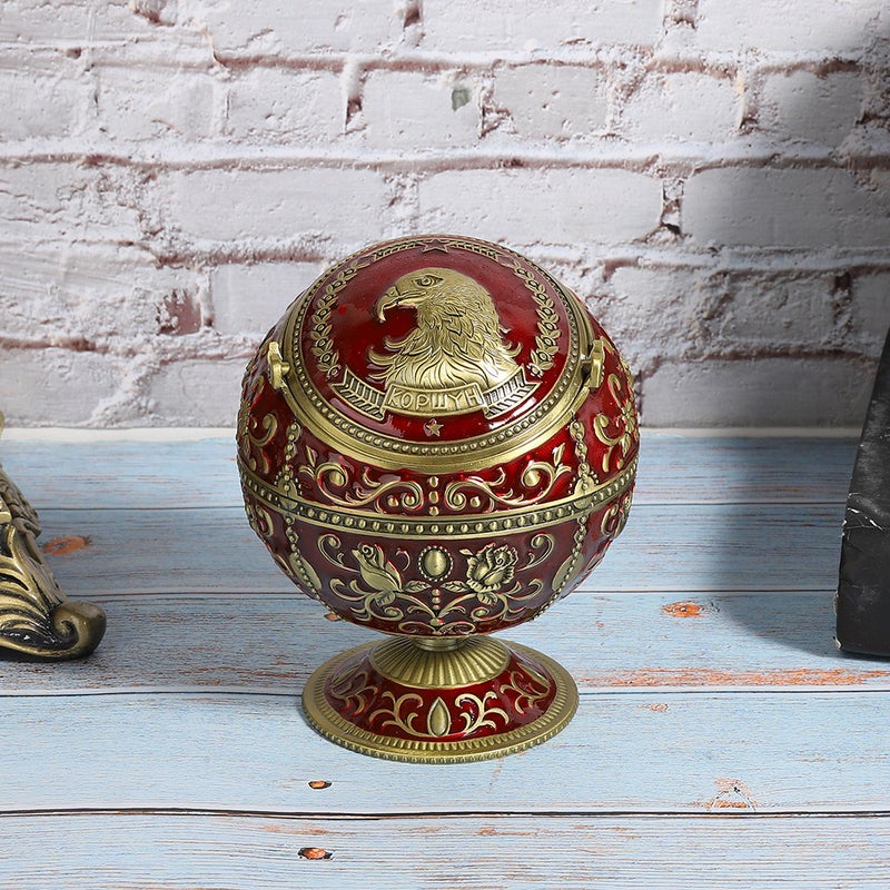 Innovetive Ashtray Wine Red Eagle Metal Globe with Lid Decorative Ornaments Craft Gifts - Image 3
