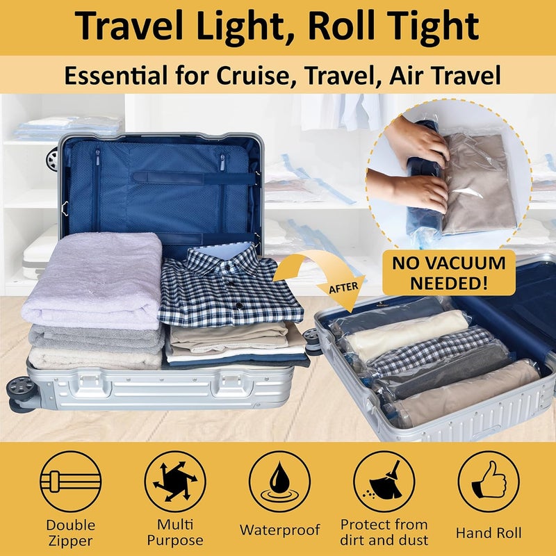 Cozy Essential 12 Travel Compression Bags Vacuum Packing, Roll Up Travel Space Saver Bags for Luggage, Cruise Ship Essentials (5 Large Roll/5 Medium Roll/2 Small Roll) - Image 2