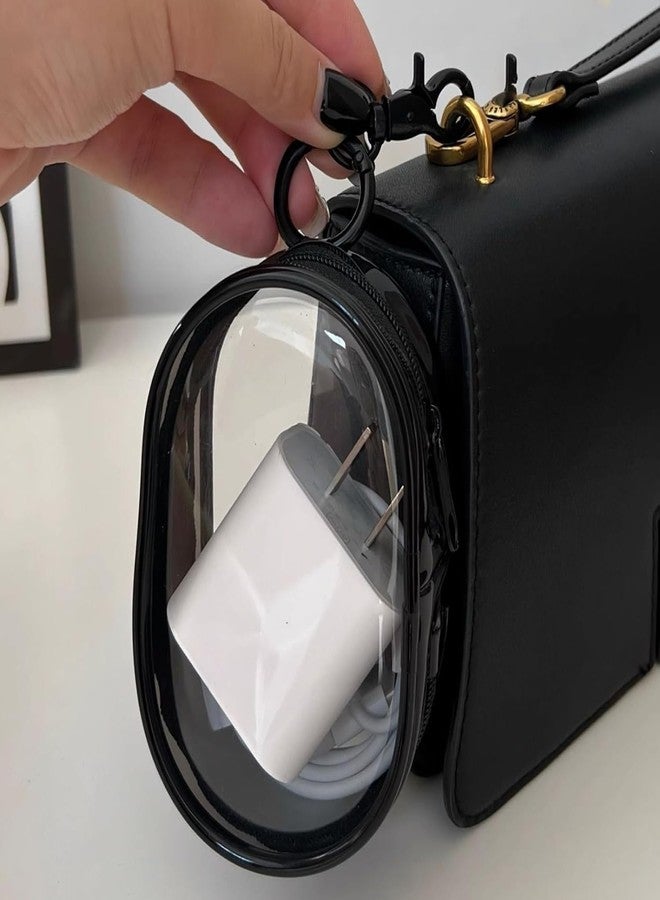 Crentila Clear Keychain Pouch Portable Mini Doll Display Pouch Zipper Closure Cute Waterproof Makeup Bag Keychain for Women Lipstick Card Blind Boxes Keys Data Cable Storge BagOrganizer (2 pack Black) - Image 2