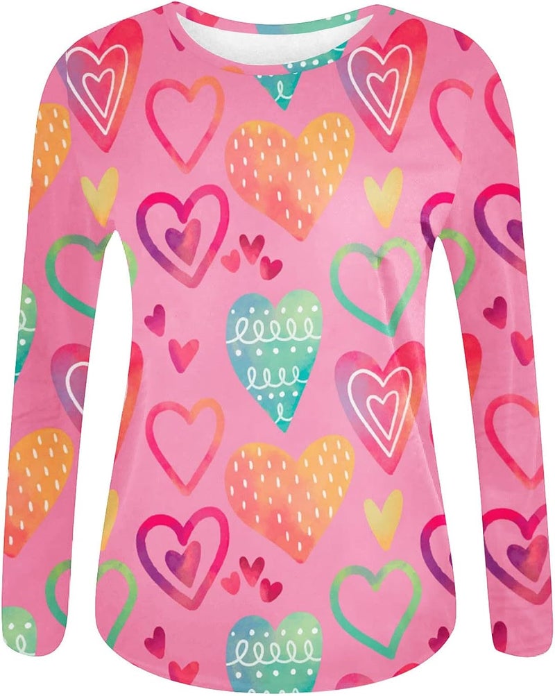 woobles Womens Casual Sweet Heart Print Valentine's Day Round Neck Long Sleeve Sweatshirts Casual Pullover Loose Be Tops Small 006-orange - Image 5