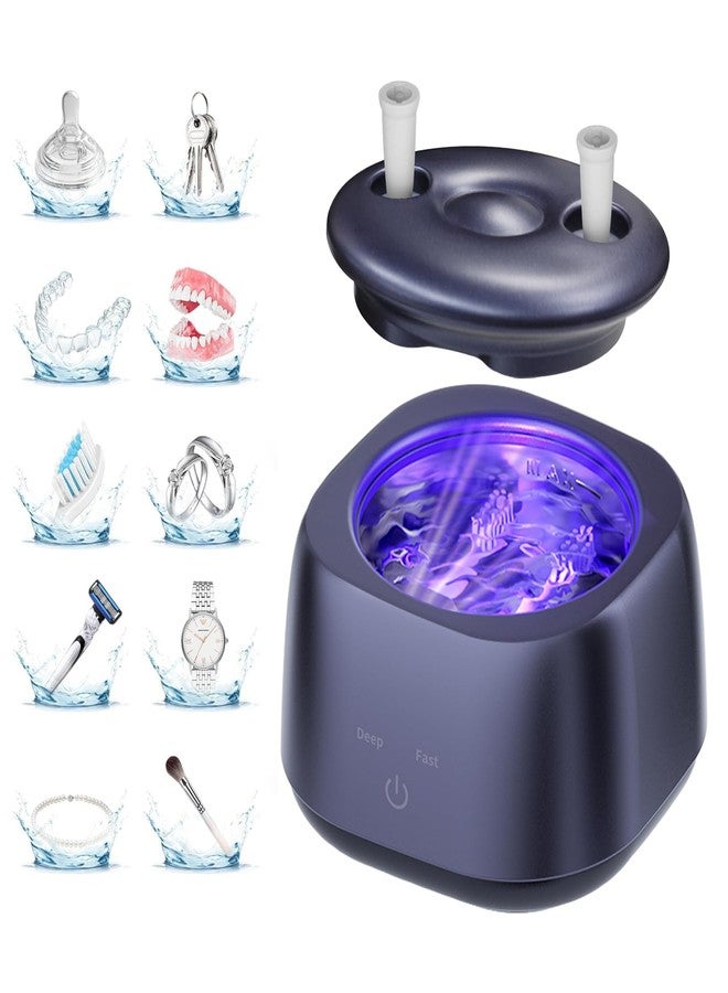 Wekity Ultrasonic Retainer Cleaner, 48kHz Ultrasonic Denture Cleaner with 2 Modes, 250ML Dental Cleaning Pod with Light for Dentures, Mouth Guards, Braces, Toothbrush Heads, Jewelry (Blue - Image 1