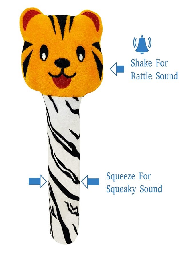 Pikipo Tiger Face Rattle Soft Toy with Squeeze Handle for Squeaky Sound (Orange) - Image 3