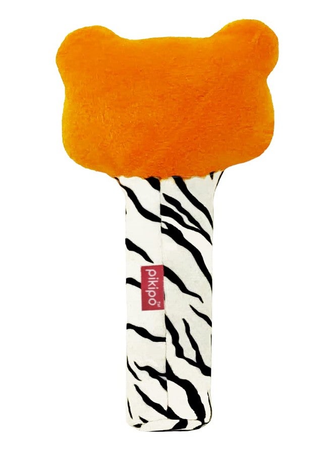 Pikipo Tiger Face Rattle Soft Toy with Squeeze Handle for Squeaky Sound (Orange) - Image 4