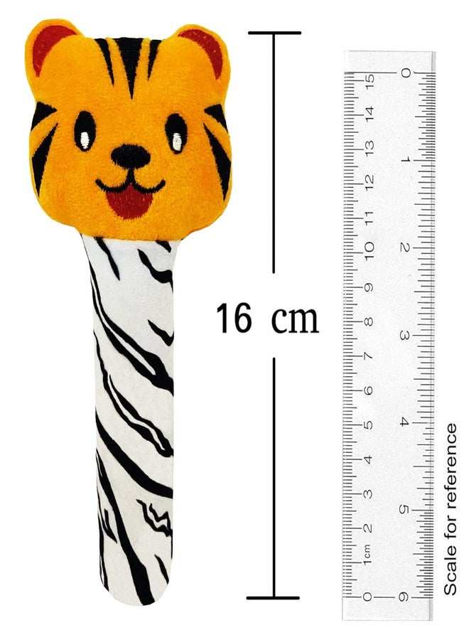 Pikipo Tiger Face Rattle Soft Toy with Squeeze Handle for Squeaky Sound (Orange) - Image 2