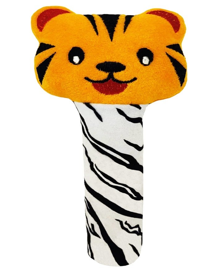 Pikipo Tiger Face Rattle Soft Toy with Squeeze Handle for Squeaky Sound (Orange) - Image 1