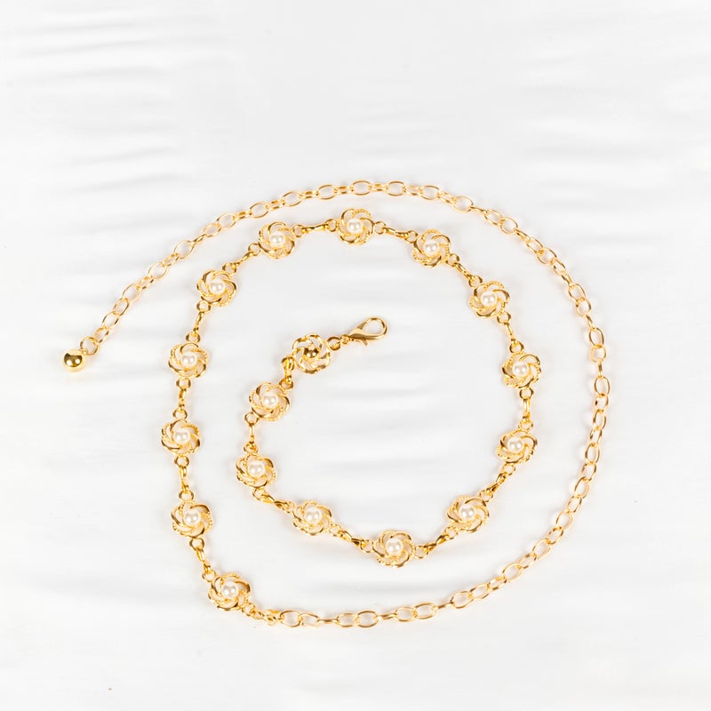 ذا بلاك بيرل اكسسوريز حزام معدن حريمي ذهبي مرصع باللولي - Image 1