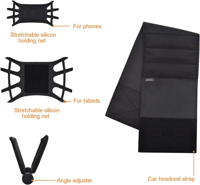 TFY Car Headrest Mount for 710 inch Fire Fire HD Kids Edition Tablets Angle Adjustable Holder with Silicon Holding Net - Image 3