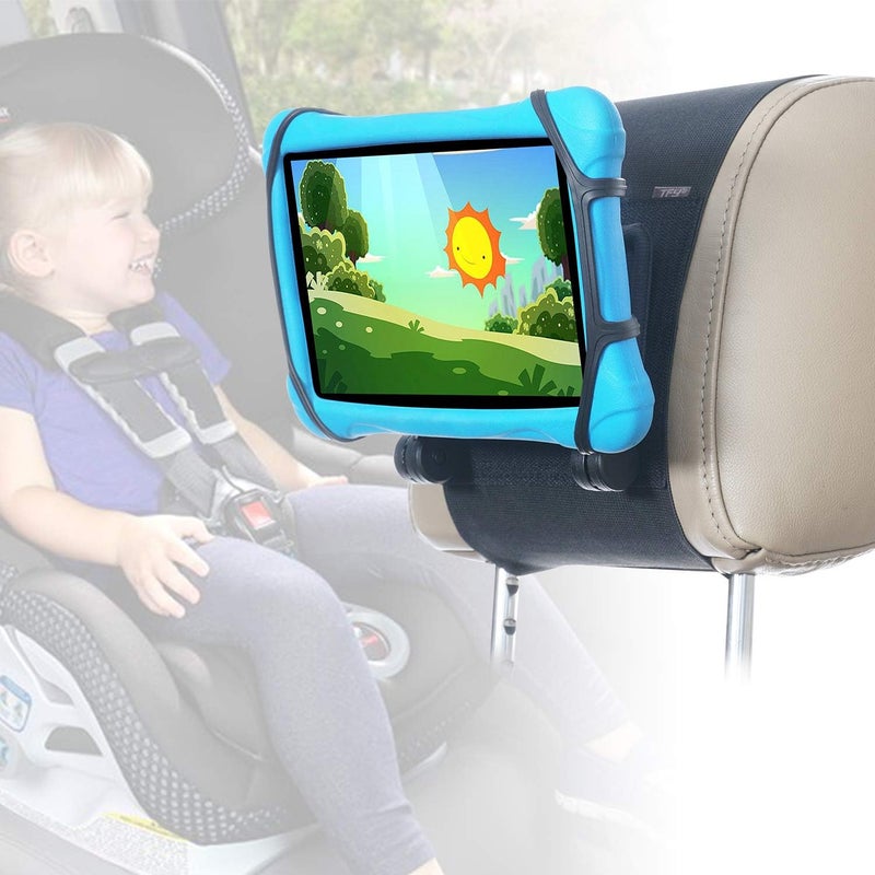 TFY Car Headrest Mount for 710 inch Fire Fire HD Kids Edition Tablets Angle Adjustable Holder with Silicon Holding Net - Image 1