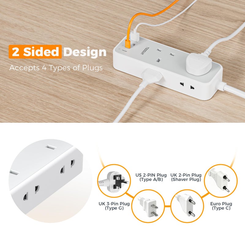 TESSAN 4 Way Shaver Plug Adaptor UK with 4 USB Slots (2 USB C) - Image 4