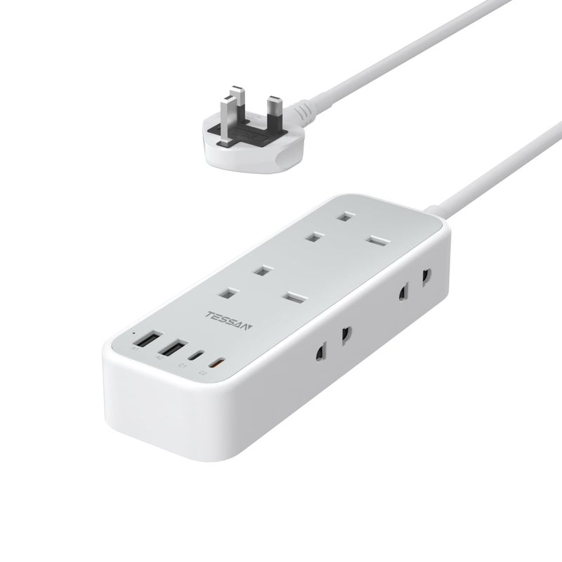 TESSAN 4 Way Shaver Plug Adaptor UK with 4 USB Slots (2 USB C) - Image 1
