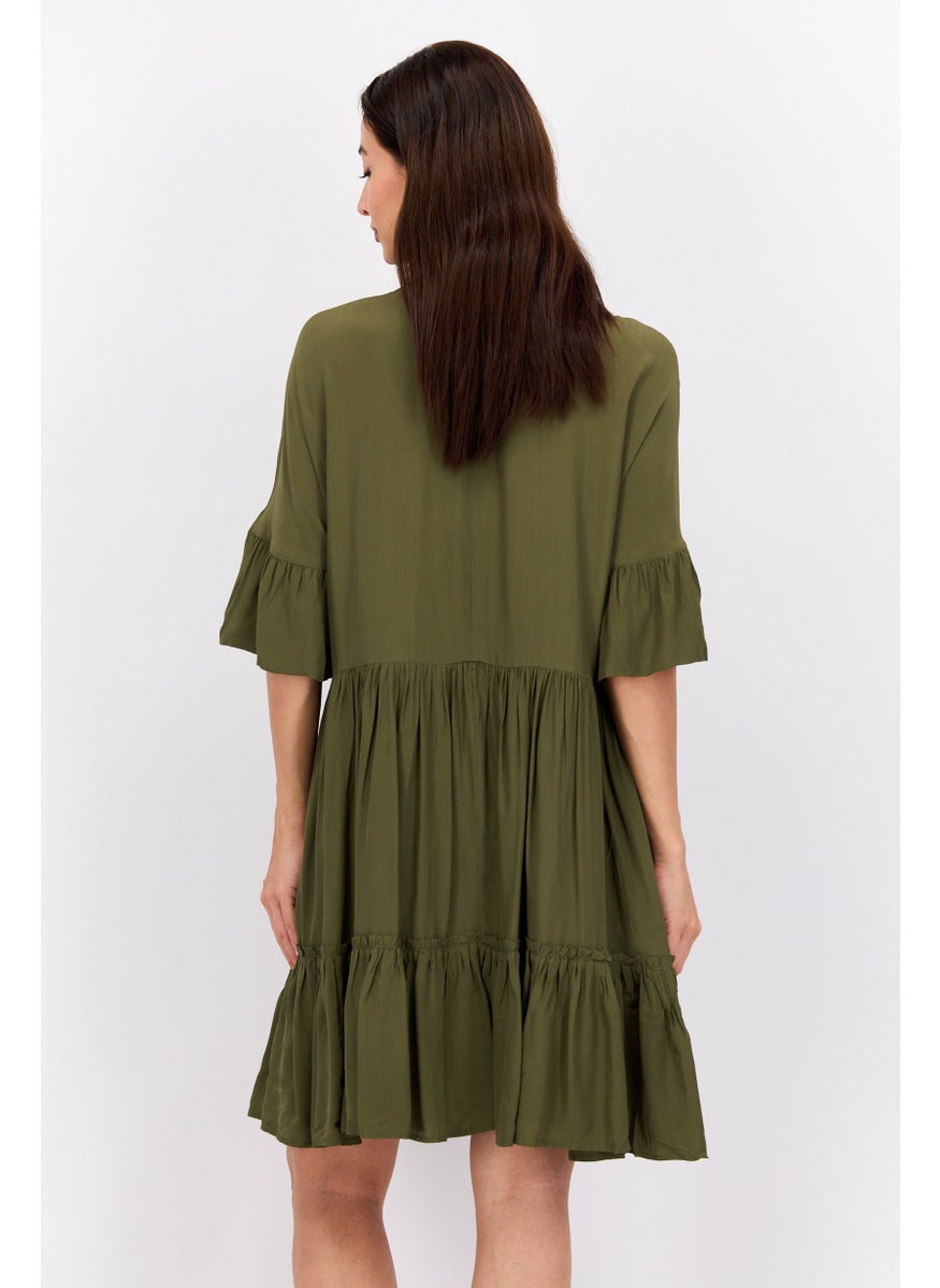Scotch & Soda Women Plain Mini Dress, Olive  - Image 3