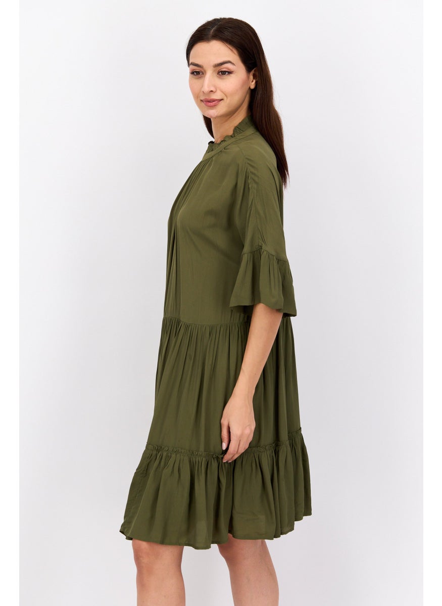 Scotch & Soda Women Plain Mini Dress, Olive  - Image 2