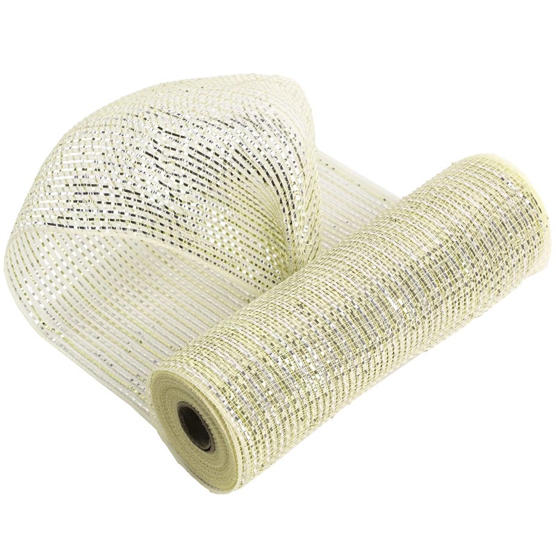 MEEDEE Gold Mesh Ribbon 10 Inch Deco Mesh Ribbon Gold and Silver Mesh Ribbons for Christmas Tree Metallic Mesh Roll Decorative Mesh Ribbons for Wreaths Garland Swag Basket Craft Supplies 30 Feet